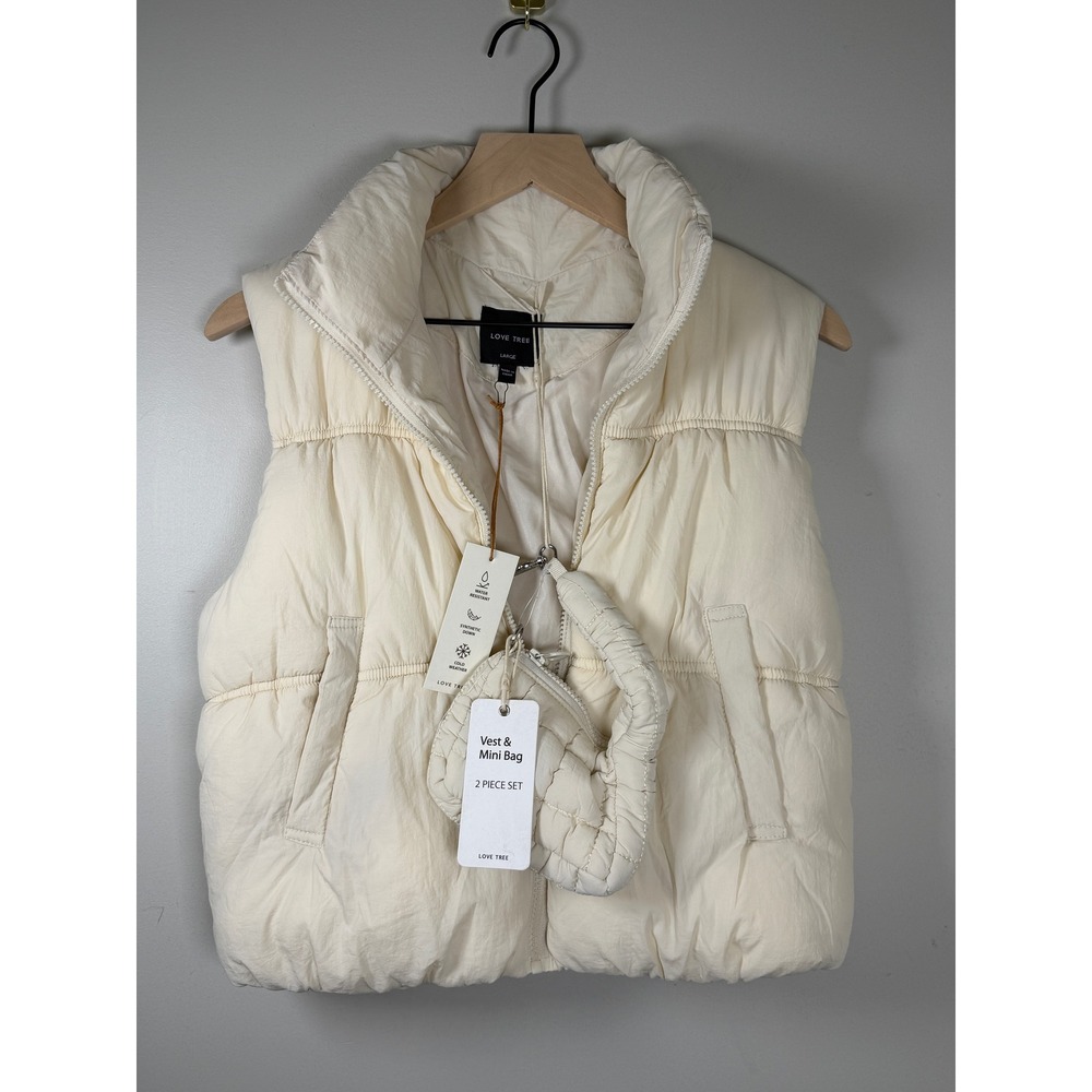Love Tree Cream Cropped Puffer Vest and Matching Mini Bag 2 Piece Set NWT Large